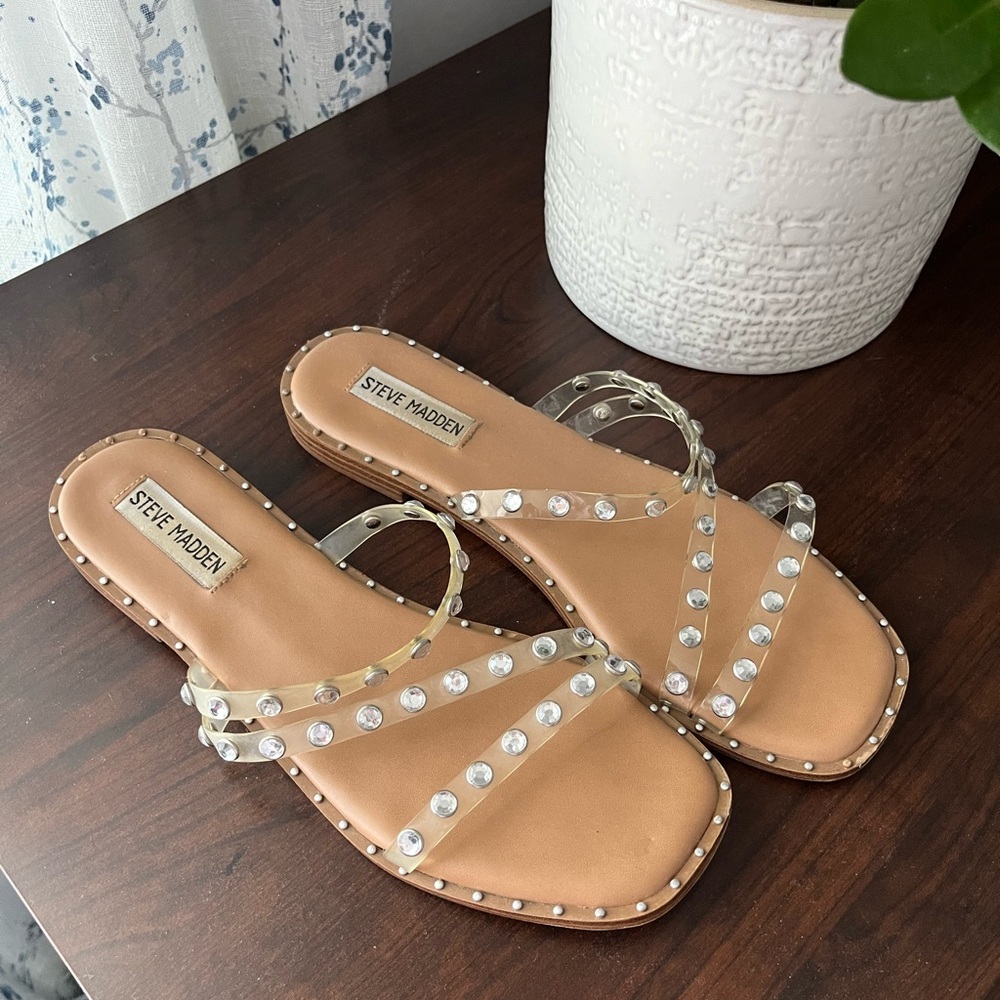 Steve Madden Tan Sandals with Clear Straps